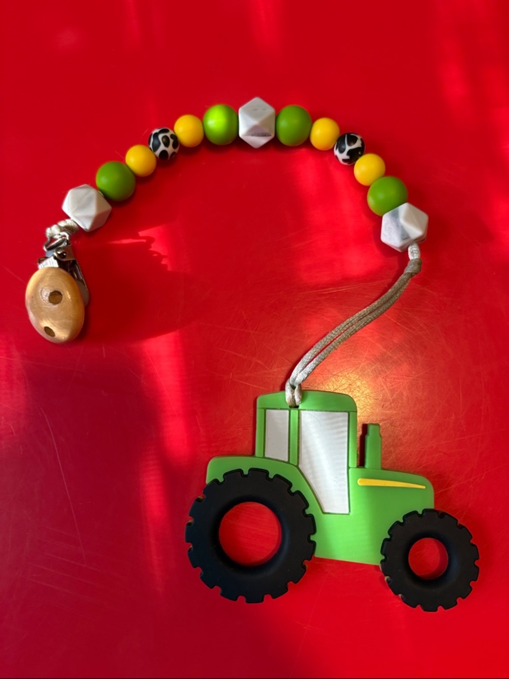 Green Tractor Silicone Teether Toy for baby